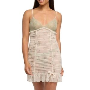 Rya Collection set chemise thong M floral Andora pastel ruched babydoll new $130